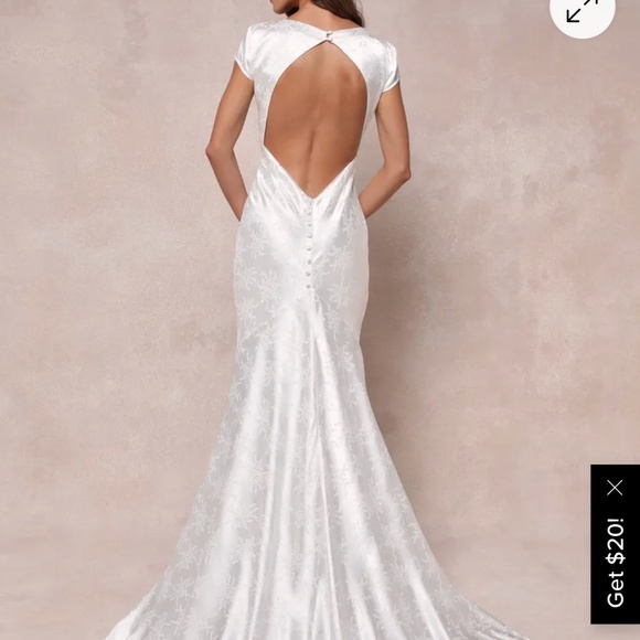 Lulus Loveliest Dream White Satin Jacquard Backless Mermaid Maxi Dress - Size M - Picture 3 of 6